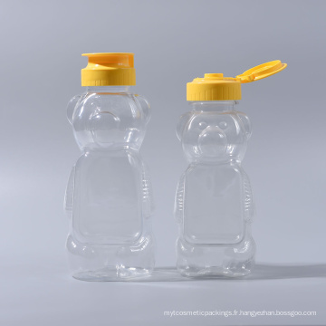 480g / 350ml Matière en plastique Pet Bear Shape Bouteille de bouteille de bouteille de miel Bouteille de ketchup Bouteille de mayonnaise avec bouchons de soupape en silicone (EF-H03480)